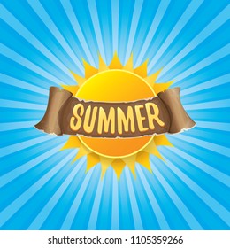 vector summer label with orange sun, rays of light and text. summer icon with sun Stylized design element. design elements for banner, poster, flyer, cover, brochure. Logo design.