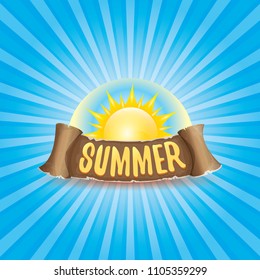 vector summer label with orange sun, rays of light and text. summer icon with sun Stylized design element. design elements for banner, poster, flyer, cover, brochure. Logo design.