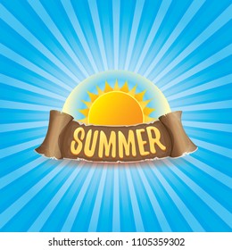 vector summer label with orange sun, rays of light and text. summer icon with sun Stylized design element. design elements for banner, poster, flyer, cover, brochure. Logo design.