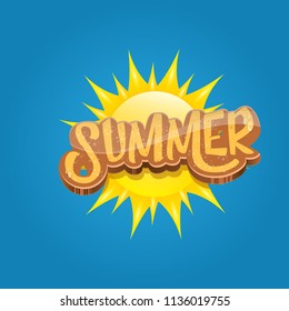 vector summer label paper art syle on blue sky background with orange sun. Summer beach party poster design template.