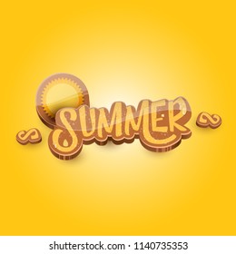 vector summer label paper art syle on orange background with sun. Summer beach party poster design template. Square sale web banner