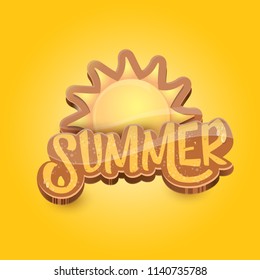 vector summer label paper art syle on orange background with sun. Summer beach party poster design template. Square sale web banner
