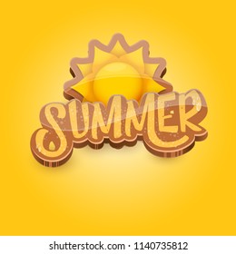 vector summer label paper art syle on orange background with sun. Summer beach party poster design template. Square sale web banner