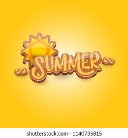 vector summer label paper art syle on orange background with sun. Summer beach party poster design template. Square sale web banner