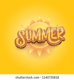 vector summer label paper art syle on orange background with sun. Summer beach party poster design template. Square sale web banner