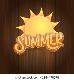 vector summer label paper art syle on wooden board background with sun. Summer beach party poster design template. Square sale web banner