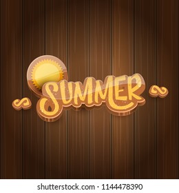 vector summer label paper art syle on wooden board background with sun. Summer beach party poster design template. Square sale web banner