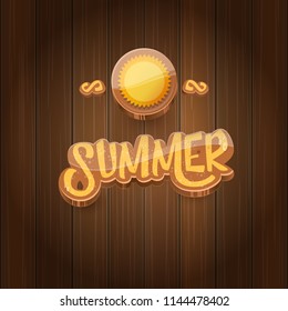 vector summer label paper art syle on wooden board background with sun. Summer beach party poster design template. Square sale web banner