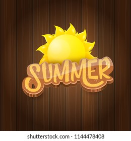 vector summer label paper art syle on wooden board background with sun. Summer beach party poster design template. Square sale web banner