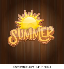 vector summer label paper art syle on wooden board background with sun. Summer beach party poster design template. Square sale web banner