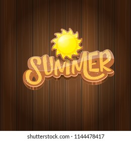 vector summer label paper art syle on wooden board background with sun. Summer beach party poster design template. Square sale web banner