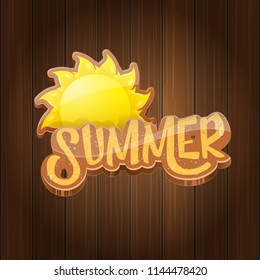 vector summer label paper art syle on wooden board background with sun. Summer beach party poster design template. Square sale web banner