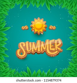 vector summer label paper art syle on green foliage background . Summer beach party poster, flyer or banner design template. 