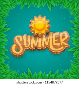 vector summer label paper art syle on green foliage background . Summer beach party poster, flyer or banner design template. 