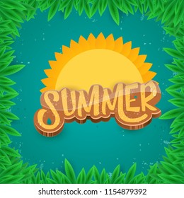 vector summer label paper art syle on green foliage background . Summer beach party poster, flyer or banner design template. 