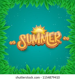 vector summer label paper art syle on green foliage background . Summer beach party poster, flyer or banner design template. 