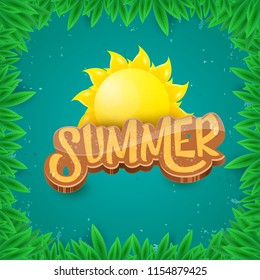 vector summer label paper art syle on green foliage background . Summer beach party poster, flyer or banner design template. 