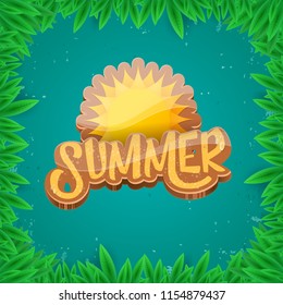 vector summer label paper art syle on green foliage background . Summer beach party poster, flyer or banner design template. 