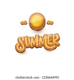 vector summer label paper art syle isolated on white background with cartoon sun. Summer beach party poster design template. Square sale web banner