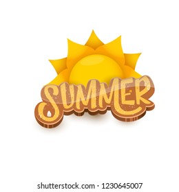 vector summer label paper art syle isolated on white background with cartoon sun. Summer beach party poster design template. Square sale web banner