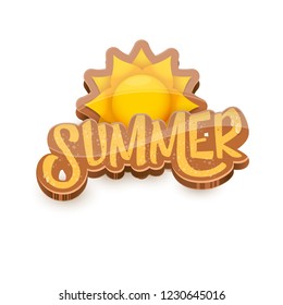 vector summer label paper art syle isolated on white background with cartoon sun. Summer beach party poster design template. Square sale web banner