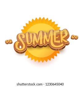 vector summer label paper art syle isolated on white background with cartoon sun. Summer beach party poster design template. Square sale web banner