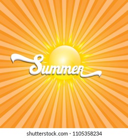 vector summer label with son isolated on blue background.  Stylized summer sun design element for banner, poster, flyer, cover, brochure. Summer sun Logo design.
