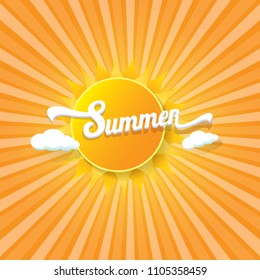 vector summer label with son isolated on blue background.  Stylized summer sun design element for banner, poster, flyer, cover, brochure. Summer sun Logo design.
