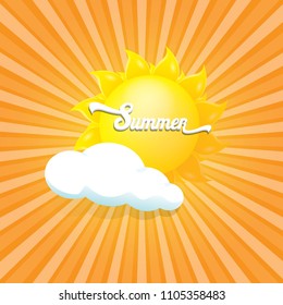 vector summer label with son isolated on blue background.  Stylized summer sun design element for banner, poster, flyer, cover, brochure. Summer sun Logo design.
