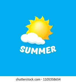 vector summer label with son isolated on blue background.  Stylized summer sun design element for banner, poster, flyer, cover, brochure. Summer sun Logo design.