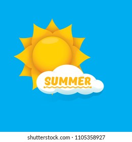 vector summer label with son isolated on blue background.  Stylized summer sun design element for banner, poster, flyer, cover, brochure. Summer sun Logo design.