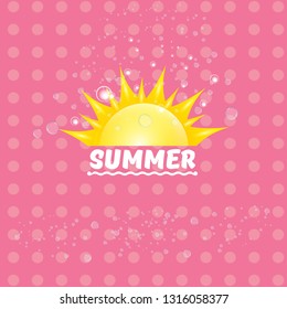 vector summer label with son isolated on pink background. Stylized summer sun design element for banner, poster, flyer, cover, brochure. Summer sun Logo design