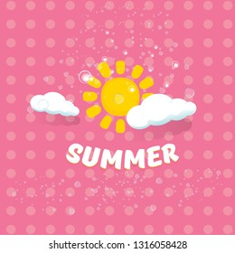 vector summer label with son isolated on pink background. Stylized summer sun design element for banner, poster, flyer, cover, brochure. Summer sun Logo design