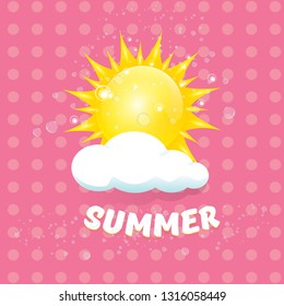 vector summer label with son isolated on pink background. Stylized summer sun design element for banner, poster, flyer, cover, brochure. Summer sun Logo design