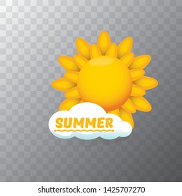 vector summer label with sun isolated on transparent background . Stylized summer sun design element for banner, poster, flyer, cover, brochure. Summer sun Logo design. 
