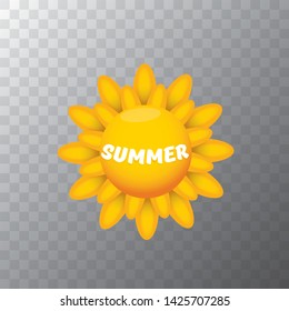 vector summer label with sun isolated on transparent background . Stylized summer sun design element for banner, poster, flyer, cover, brochure. Summer sun Logo design. 
