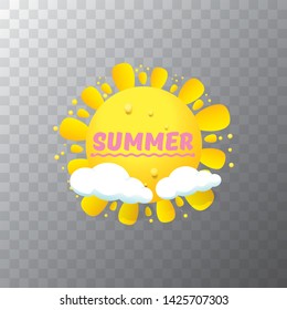 vector summer label with sun isolated on transparent background . Stylized summer sun design element for banner, poster, flyer, cover, brochure. Summer sun Logo design. 