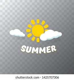 vector summer label with sun isolated on transparent background . Stylized summer sun design element for banner, poster, flyer, cover, brochure. Summer sun Logo design. 