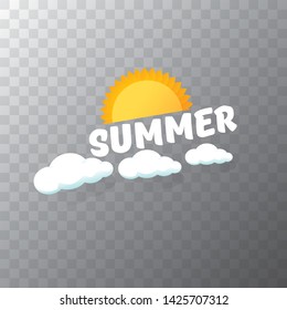 vector summer label with sun isolated on transparent background . Stylized summer sun design element for banner, poster, flyer, cover, brochure. Summer sun Logo design. 