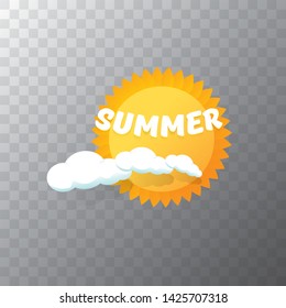vector summer label with sun isolated on transparent background . Stylized summer sun design element for banner, poster, flyer, cover, brochure. Summer sun Logo design. 