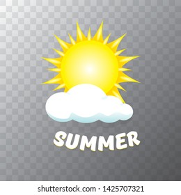 vector summer label with sun isolated on transparent background . Stylized summer sun design element for banner, poster, flyer, cover, brochure. Summer sun Logo design. 