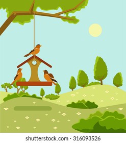 Vector summer landscape flat illustration