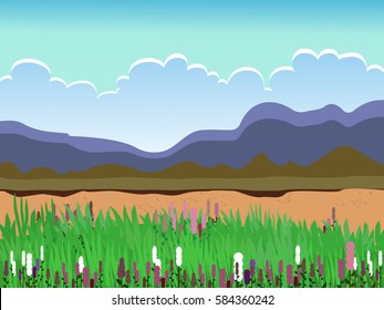 Vector summer landscape. meadow with flowers. Beautiful background