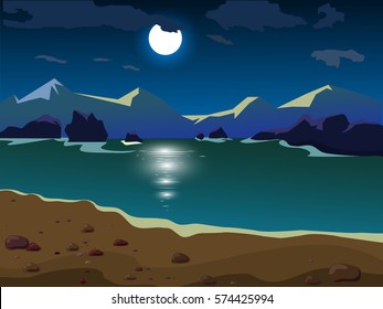 Vector Summer Landscape Night Landscape Moon Stock Vector (Royalty Free ...