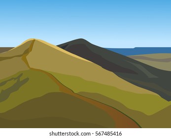 Vector summer landscape. Landscape on the background of mountains. Beautiful background.
