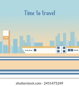 Vektorgrafik Sommerlandschaft der Meeresküste. Poster Design Zeit zu reisen.
