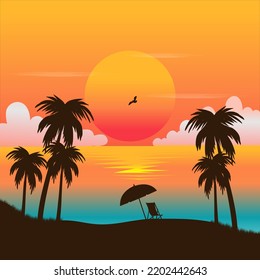 vector summer landscape ,sunset stylish images design