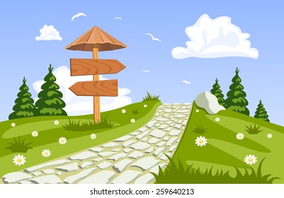 Vector summer landscape with a walkway