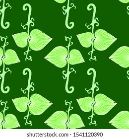 Vector Summer Leaves Isolated on Green Background. Seamless Floral Pattern.