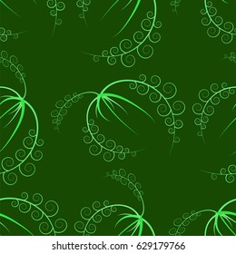 Vector Summer Leaves Isolated on Green Background. Seamless Grass Pattern